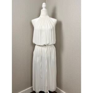 Ramy Brook Womens Midi Dress Small White Halter Blouson Pockets Bridal Rush Grad